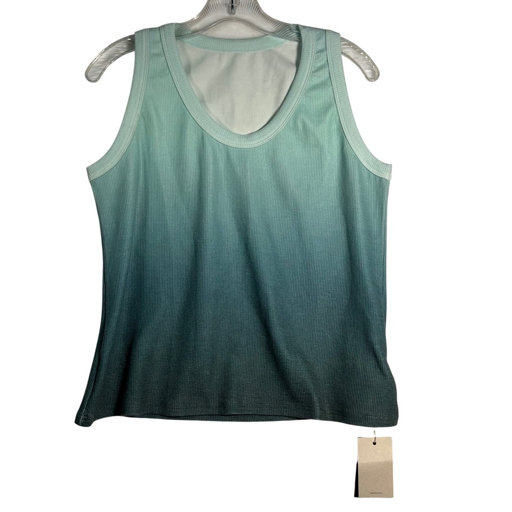 Flamingals Ombre V Neck Ribbed Tank Top‎ Teal Green Blue Athletic Size 2XL